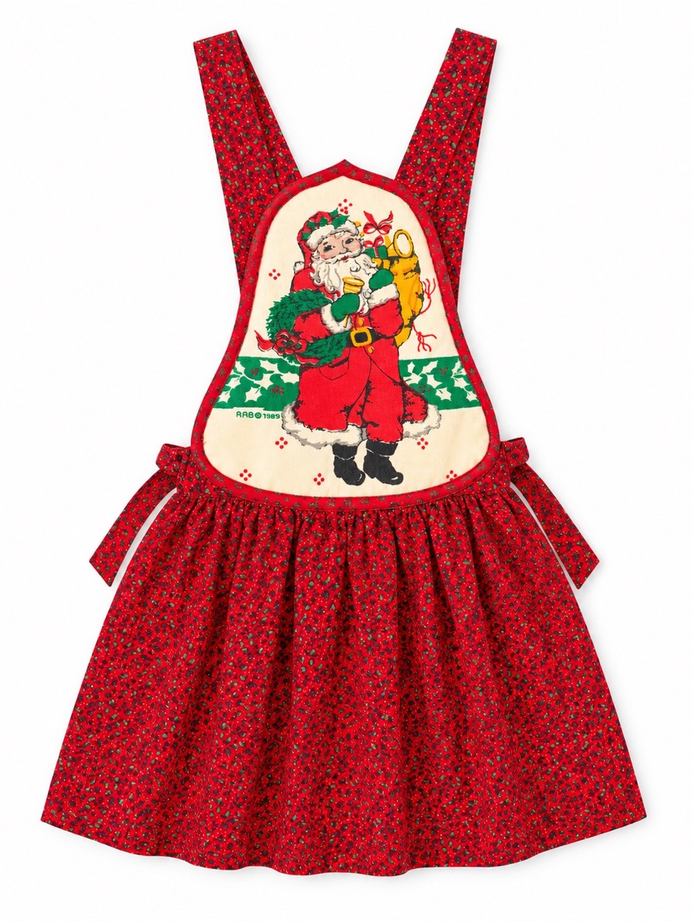 Vintage 80s Handmade Pot Holder Christmas Santa Child’s Apron